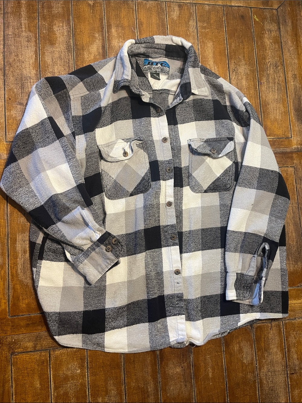 BTC Black and White Buffalo Plaid Button-Down Shirt